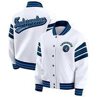 Women's WEAR by Erin Andrews  White Minnesota Timberwolves Snap Front Fleece Sweatshirt