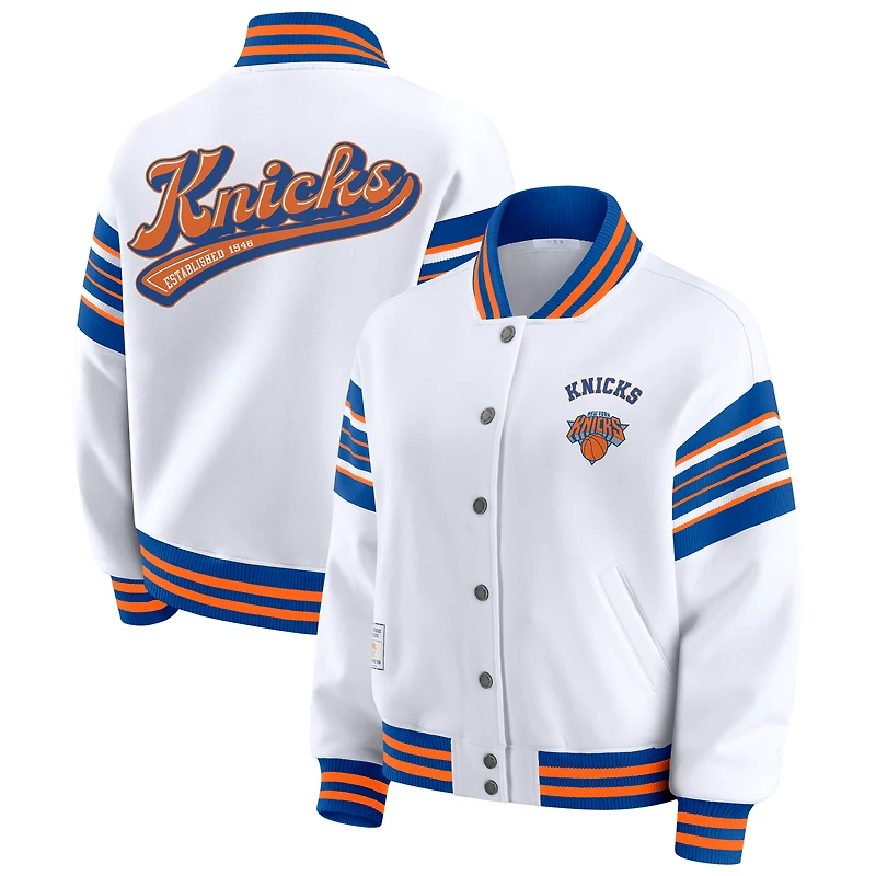 Women's WEAR by Erin Andrews White New York Knicks Full-Snap Fleece Sweatshirt Jacket