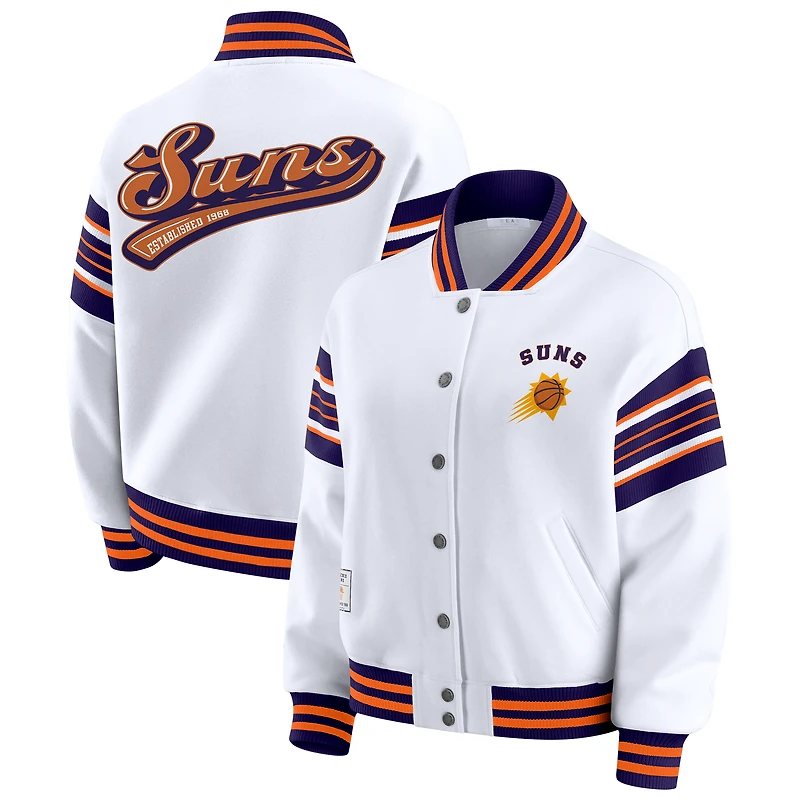 Women's WEAR by Erin Andrews  White Phoenix Suns Snap Front Fleece Sweatshirt