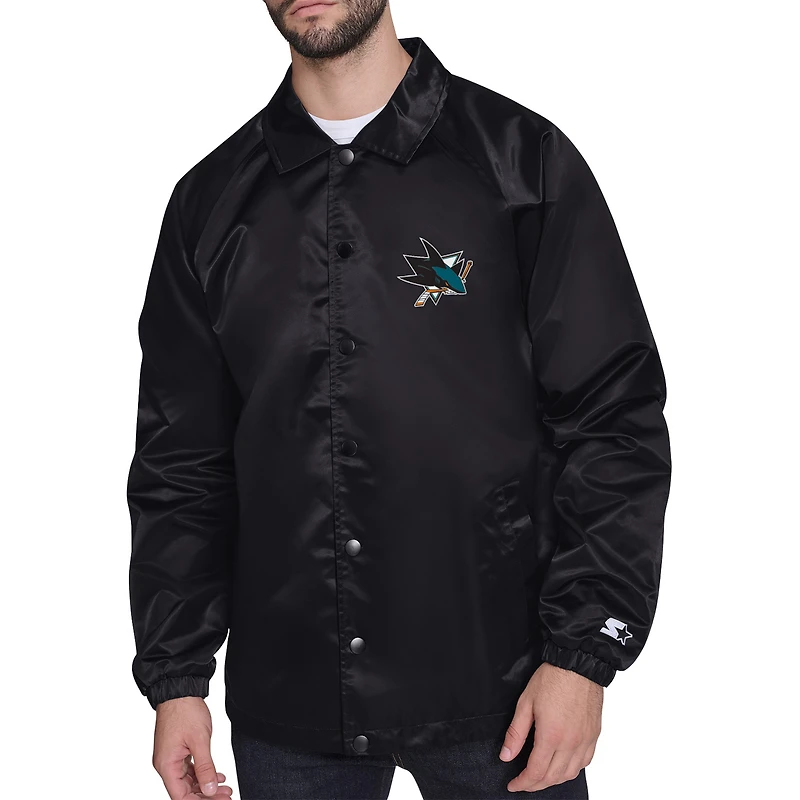 Men's Starter  Black San Jose Sharks Retro Logo Raglan Coaches Full-Snap Jacket