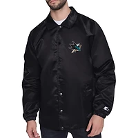 Men's Starter  Black San Jose Sharks Retro Logo Raglan Coaches Full-Snap Jacket