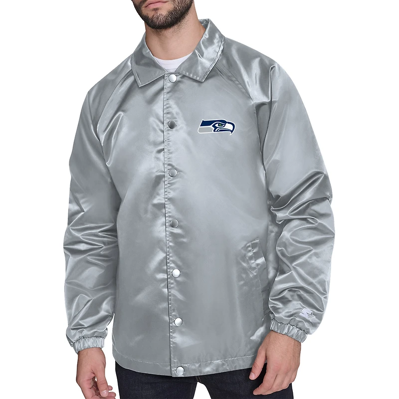 Men's Starter Gray Seattle Seahawks Retro Logo Raglan Coaches Full-Snap Jacket
