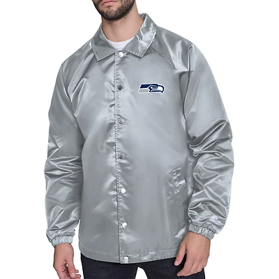 Men's Starter Gray Seattle Seahawks Retro Logo Raglan Coaches Full-Snap Jacket