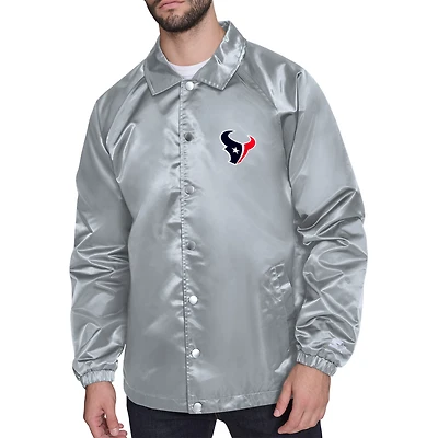 Men's Starter Gray Houston Texans Retro Logo Raglan Coaches Full-Snap Jacket