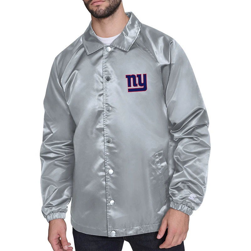 Men's Starter Gray New York Giants Retro Logo Raglan Coaches Full-Snap Jacket
