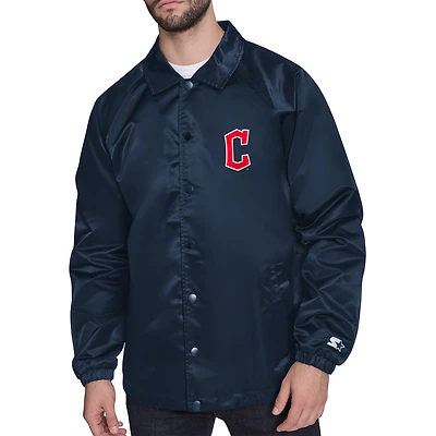 Men's Starter  Navy Cleveland Guardians Retro Logo Raglan Coaches Full-Snap Jacket