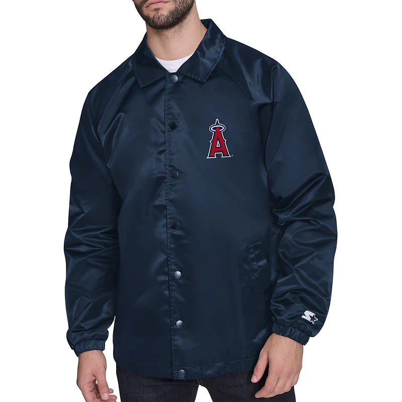 Men's Starter  Navy Los Angeles Angels Retro Logo Raglan Coaches Full-Snap Jacket
