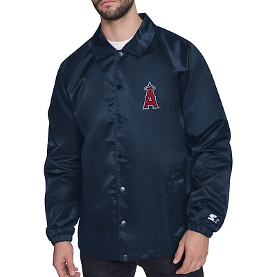 Men's Starter  Navy Los Angeles Angels Retro Logo Raglan Coaches Full-Snap Jacket