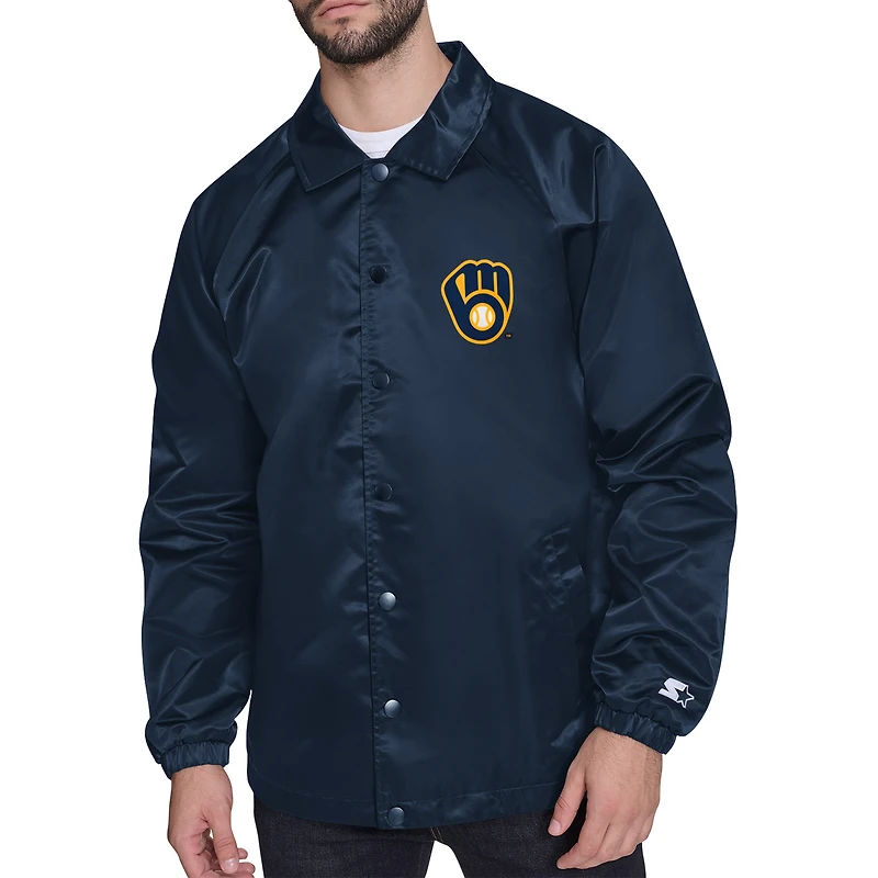 Men's Starter  Navy Milwaukee Brewers Retro Logo Raglan Coaches Full-Snap Jacket