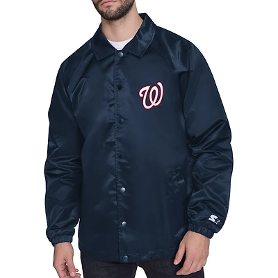 Men's Starter  Navy Washington Nationals Retro Logo Raglan Coaches Full-Snap Jacket
