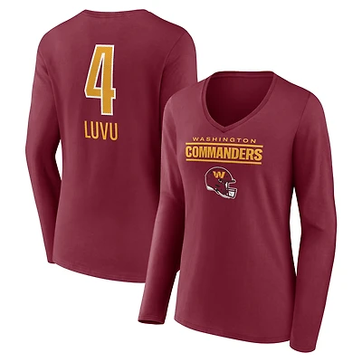 Women's  Frankie Luvu Burgundy Washington Commanders Team Wordmark Name & Number Long Sleeve V-Neck T-Shirt