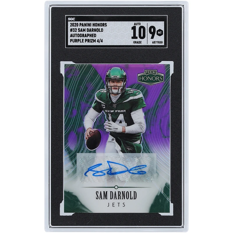 Sam Darnold New York Jets Autographed 2020 Panini Honors Purple Prizm #32 #4/4 SGC Authenticated 9/10 Card