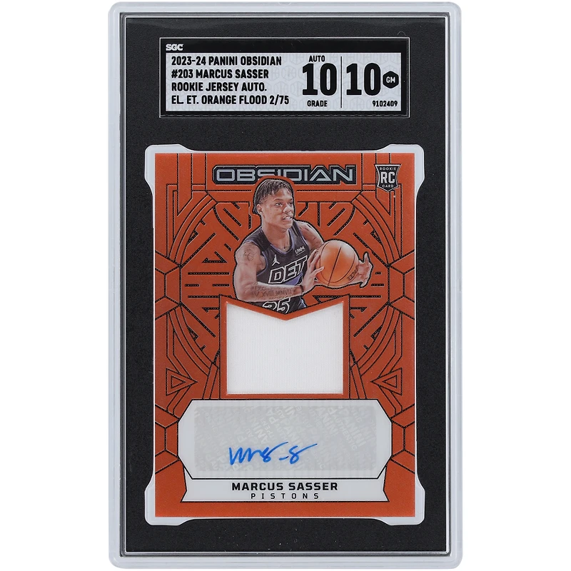 Marcus Sasser Detroit Pistons Autographed 2023-24 Panini Obsidian Electric Etch Orange Flood Rookie Jersey Relic #203 #2/75 SGC Authenticated 10/10 Rookie Card
