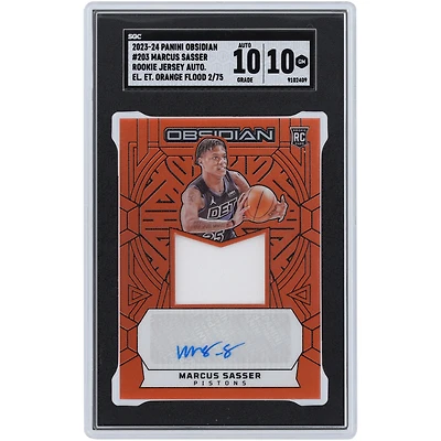 Marcus Sasser Detroit Pistons Autographed 2023-24 Panini Obsidian Electric Etch Orange Flood Rookie Jersey Relic #203 #2/75 SGC Authenticated 10/10 Rookie Card