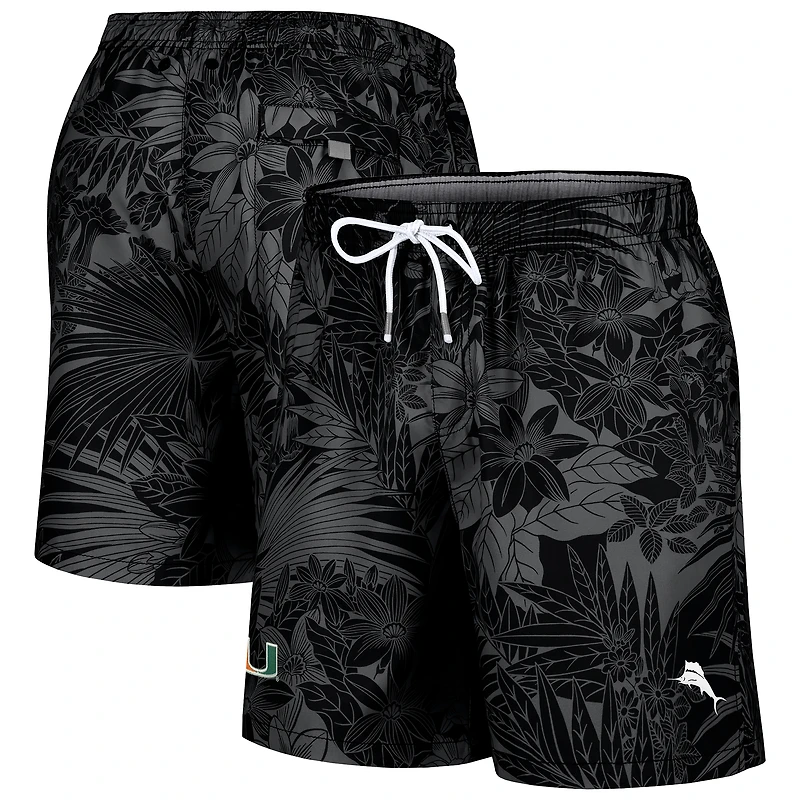 Men's Tommy Bahama Black Miami Hurricanes Santiago Palms Board Shorts