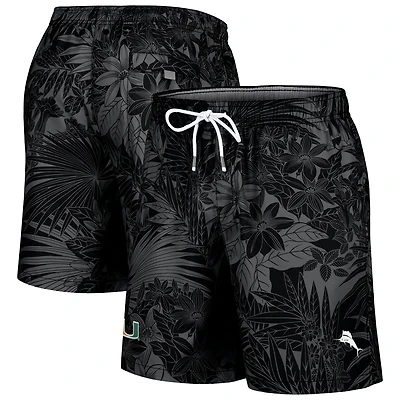 Men's Tommy Bahama Black Miami Hurricanes Santiago Palms Board Shorts