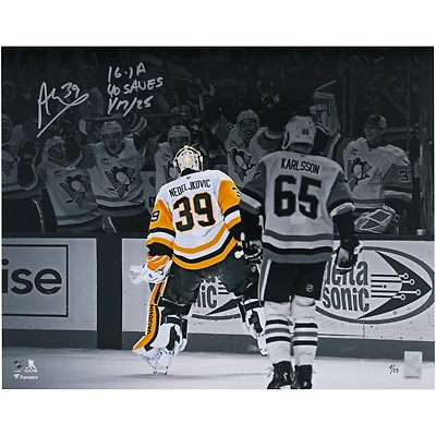 Alex Nedeljkovic Pittsburgh Penguins Autographed 16" x 20" Goalie Goal Celebration Photograph with Multiple Inscriptions