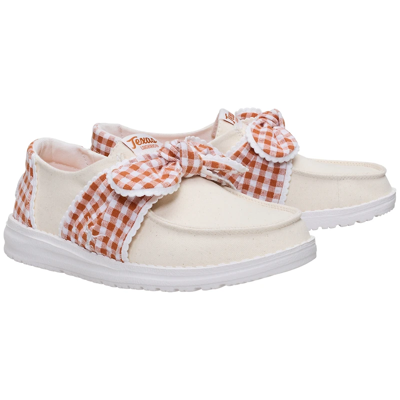 Women's Hey Dude  White/Texas Orange Texas Longhorns Wendy Bow Casual Slip-On Shoes