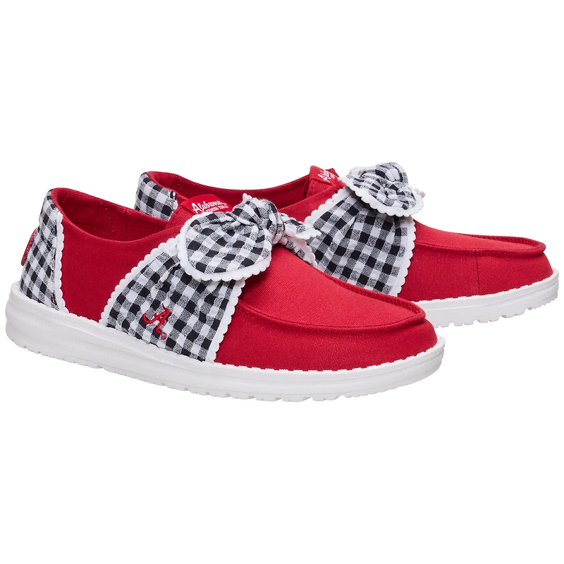 Women's Hey Dude  Crimson/White Alabama Crimson Tide Wendy Bow Casual Slip-On Shoes