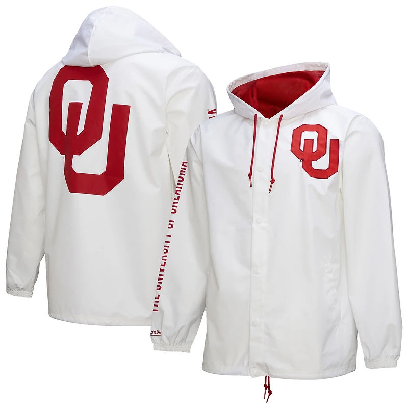 Men's Mitchell & Ness  White Oklahoma Sooners Coaches Full-Snap Hoodie Jacket