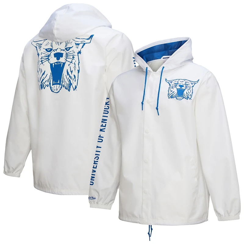Men's Mitchell & Ness  White Kentucky Wildcats Coaches Full-Snap Hoodie Jacket