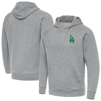 Men's Antigua  Heather Gray Los Angeles Dodgers St. Patrick's Day Victory Pullover Hoodie