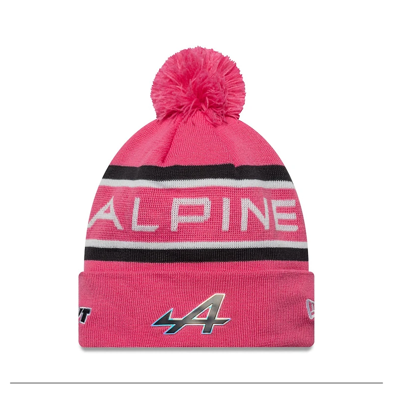 Men's New Era Pink Alpine Team Cuffed Knit Hat with Pom