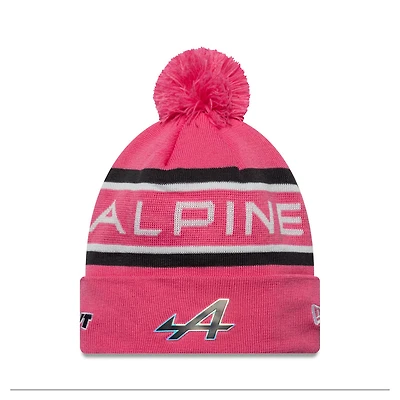 Men's New Era  Pink Alpine Team Cuffed Knit Hat with Pom