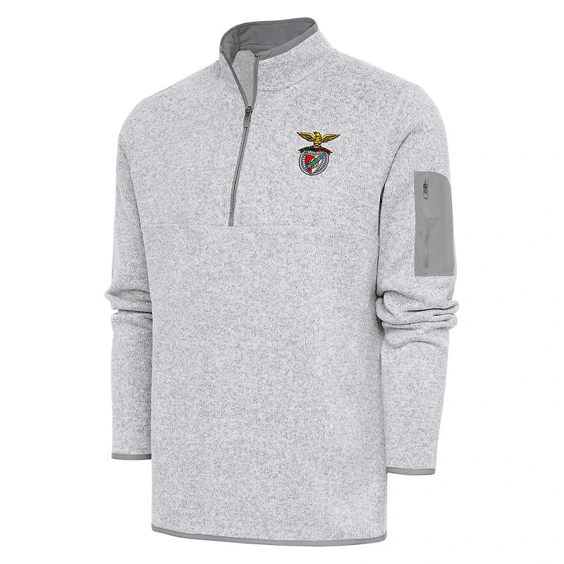 Men's Antigua Heather Gray Benfica Elevate Quarter-Zip Pullover
