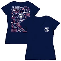 Women's Vive La Fete  Navy Barcelona Impressions Artwork V-Neck Fitted T-Shirt