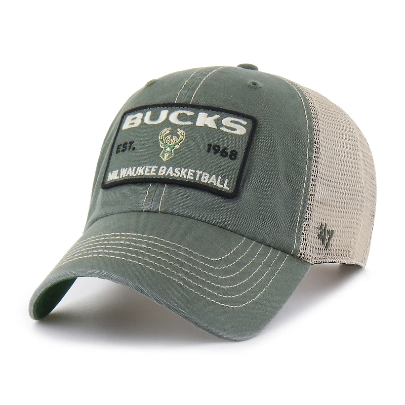 Men's '47 Hunter Green/Tan Milwaukee Bucks Wabash Patch Clean Up Adjustable Hat
