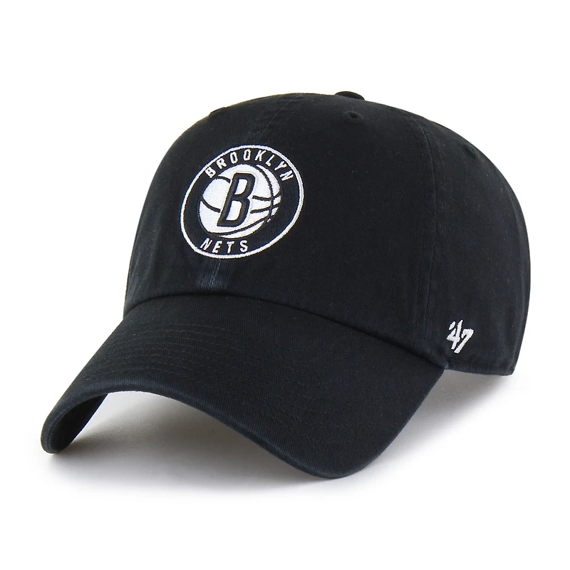 Men's '47  Black Brooklyn Nets Core Logo Clean Up Adjustable Hat