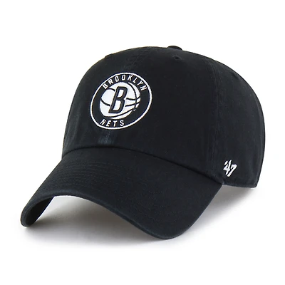 Men's '47  Black Brooklyn Nets Core Logo Clean Up Adjustable Hat