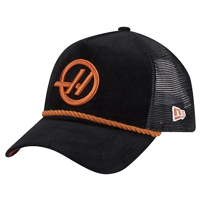 Men's New Era  Black Haas F1 Team Rope Corduroy E-Frame Trucker Adjustable Hat