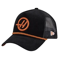 Men's New Era  Black Haas F1 Team Rope Corduroy E-Frame Trucker Adjustable Hat