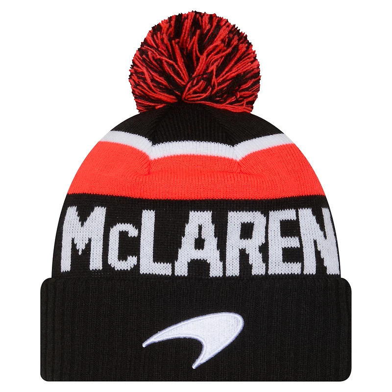Men's New Era Black McLaren F1 Team Wordmark Sport Cuffed Knit Hat with Pom