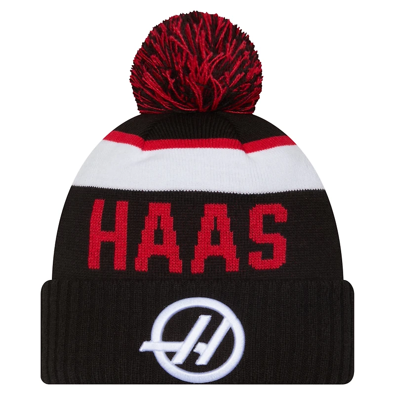 Men's New Era  Black Haas F1 Team Wordmark Sport Cuffed Knit Hat with Pom
