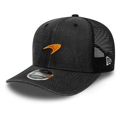 Men's New Era Black McLaren F1 Team Washed Pre-Curved 9FIFTY Trucker Snapback Hat