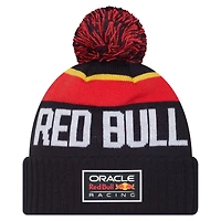 Men's New Era Black Red Bull Racing Wordmark Cuffed Knit Hat with Pom