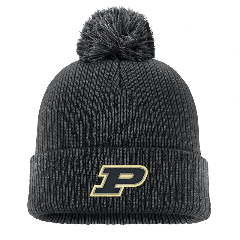 Men's Nike Black Purdue Boilermakers Tonal Peak Cuffed Knit Hat with Pom