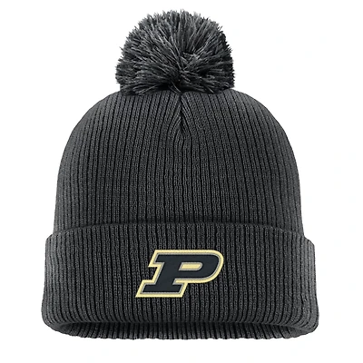 Men's Nike Black Purdue Boilermakers Tonal Peak Cuffed Knit Hat with Pom