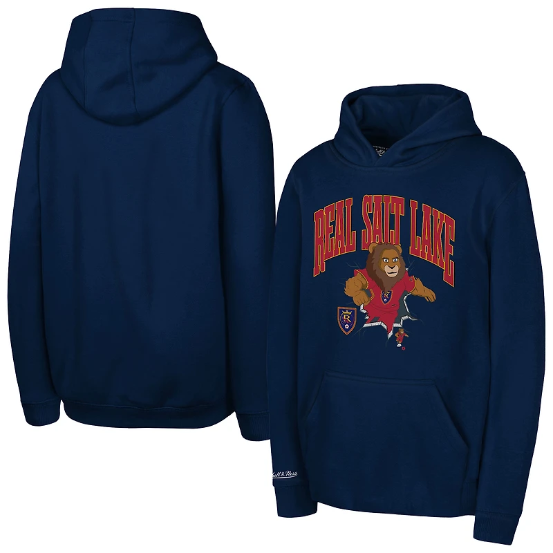 Youth Mitchell & Ness  Navy Real Salt Lake Mascot Break Out Pullover Hoodie