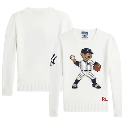 Youth Polo Ralph Lauren  White Yankees  Bear Pullover Sweater