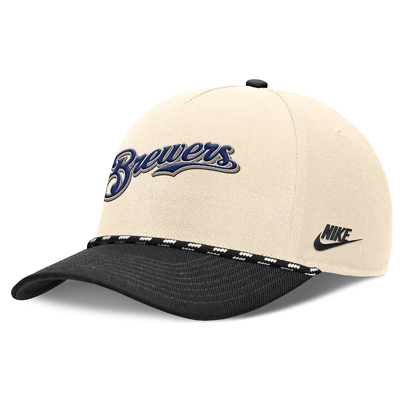 Men's Nike Natural/Black Milwaukee Brewers Cooperstown Collection Rise Adjustable Hat