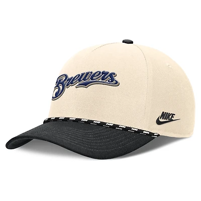 Men's Nike Natural/Black Milwaukee Brewers Cooperstown Collection Rise Adjustable Hat