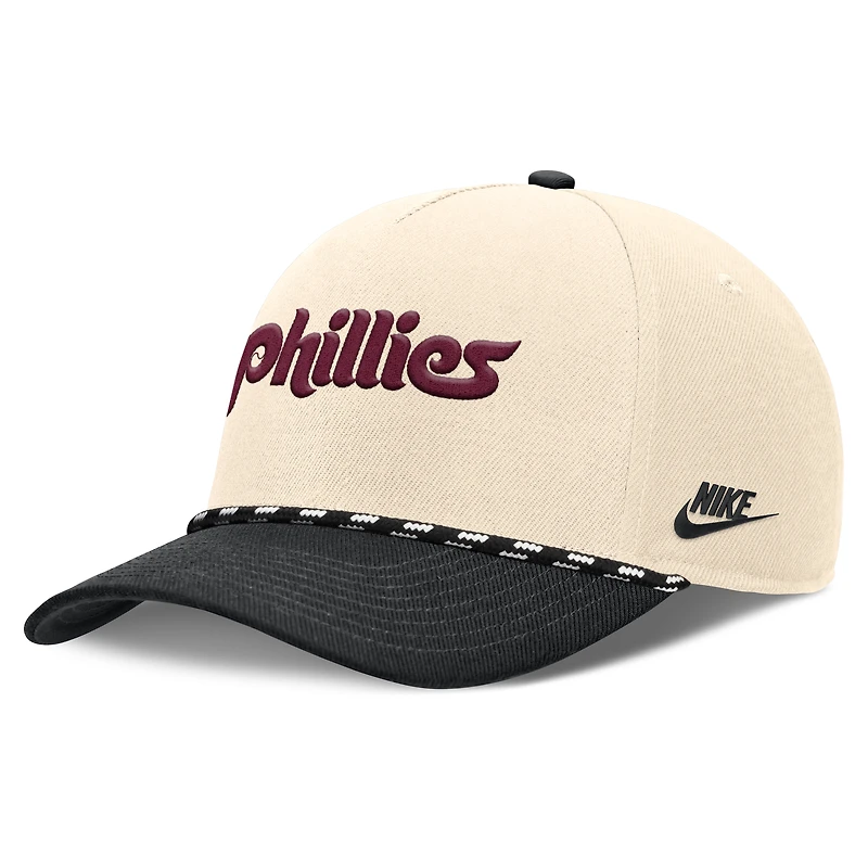 Men's Nike Natural/Black Philadelphia Phillies Cooperstown Collection Rise Adjustable Hat
