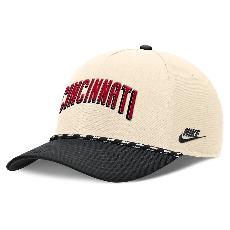 Men's Nike Natural/Black Cincinnati Reds Cooperstown Collection Rise Adjustable Hat