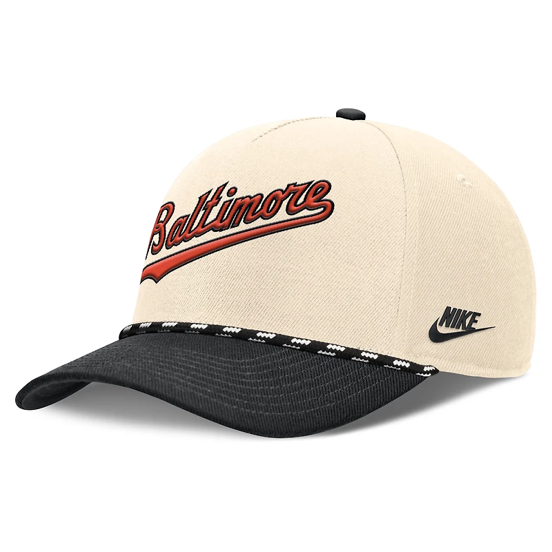 Men's Nike Natural/Black Baltimore Orioles Cooperstown Collection Rise Adjustable Hat