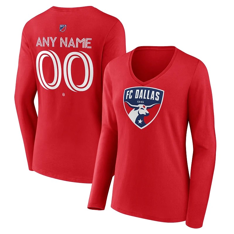 Women's Red FC Dallas Custom Team Authentic Long Sleeve V-Neck T-Shirt