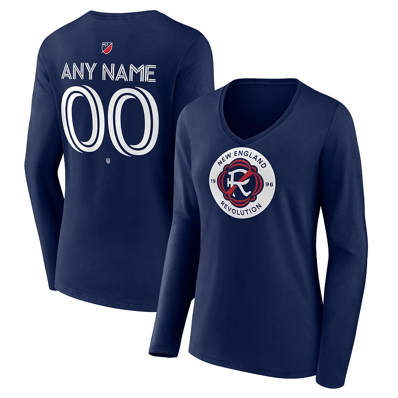 Women's Navy New England Revolution Custom Team Authentic Long Sleeve V-Neck T-Shirt